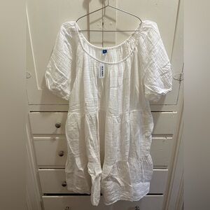 NWT Old Navy 2XL White Gauzy Cotton Tiered Dress